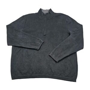 REI Sweater Mens XLarge Black Gray Accents 1/4 Zip Ribbed Knit Thick Comfortable